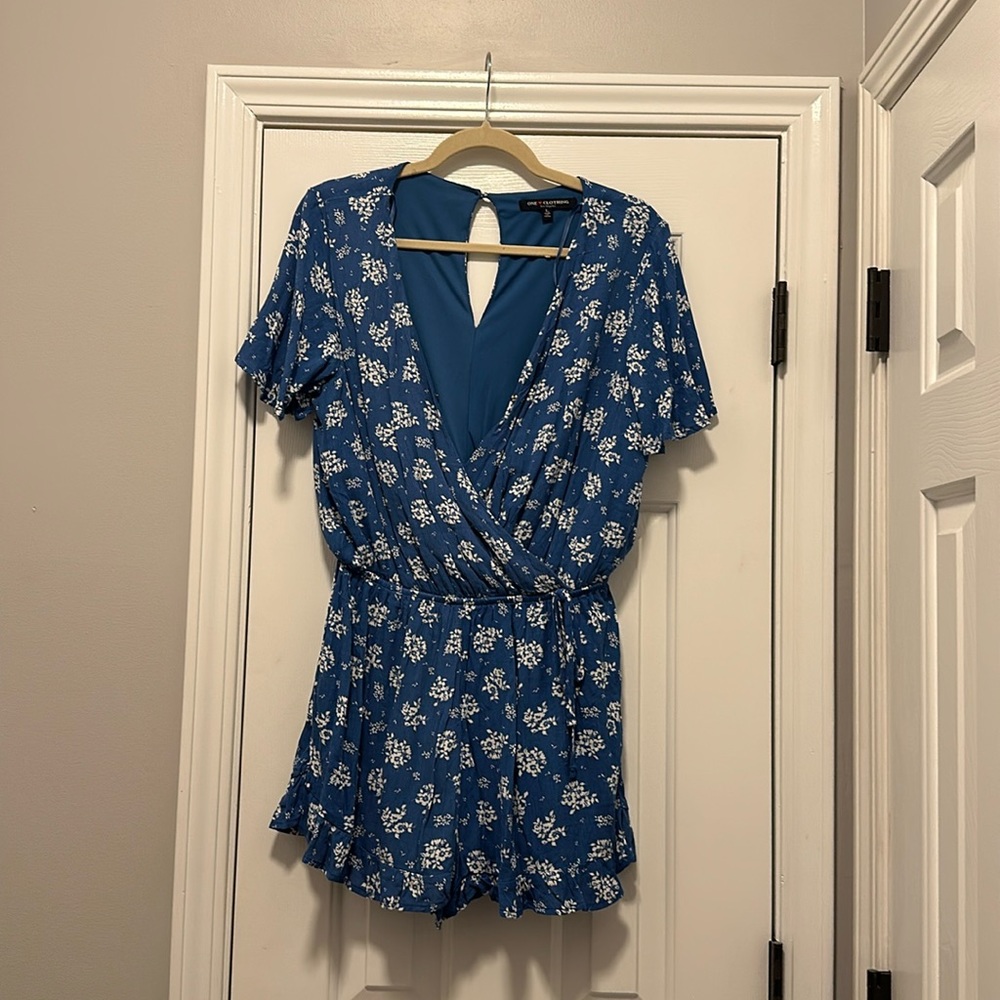 Beautiful blue and white floral romper